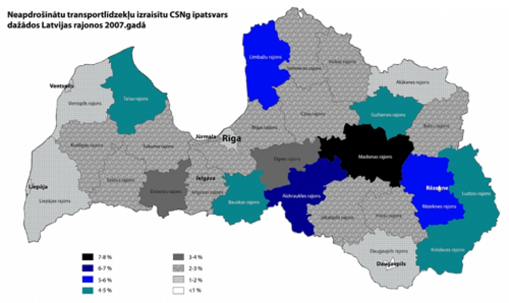 Latvijas Transportlīdzekļu apdrošinātāju birojs ir analizējis kopējo OCTA negadījumu pērnā gada statistiku un izveidojis karti, kur visvairāk izraisīti ceļu satiksmes negadījumi (CSNg) bez OCTA apdrošināšanas.
