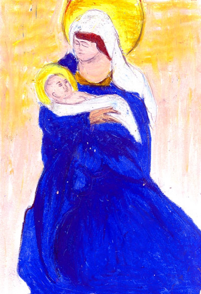 Lauras Lejas zīmējums «Dievmāte ar Jēzu».