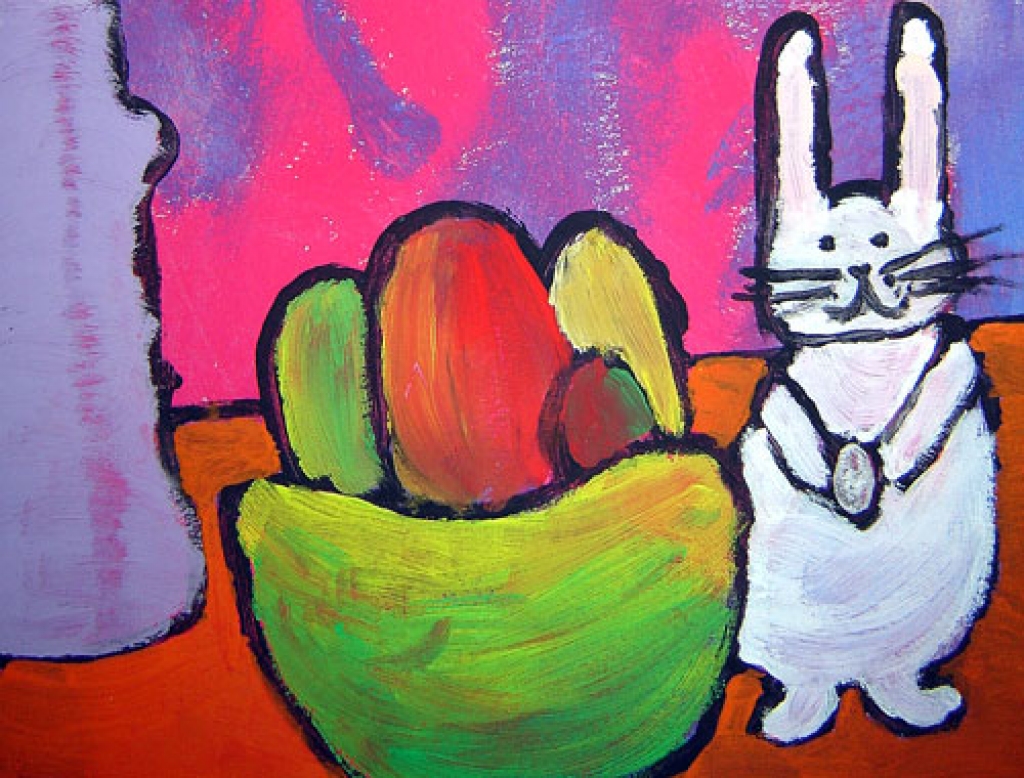 Dartijas sākumskolas audzēknes Gerdas Miezeres gleznotais Lieldienu zaķis.  