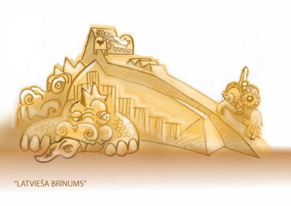 Ģirts Burvis (Latvija), smilšu skulptūras “Latvieša brīnums” skice.
Autors: no aģentūras «Kultūra» arhīva.