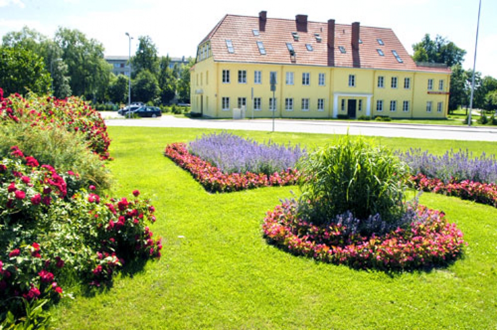 Apstādījumi iepretim SIA «Vides serviss» administrācijas ēkai Bauskā.