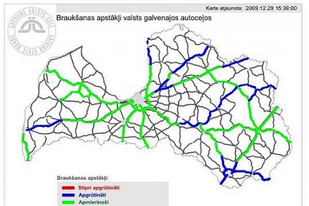 Otrdienas pēcpusdienā apgrūtināta braukšana ir daudzviet Latvijā.
Autors: www.lvceli.lv