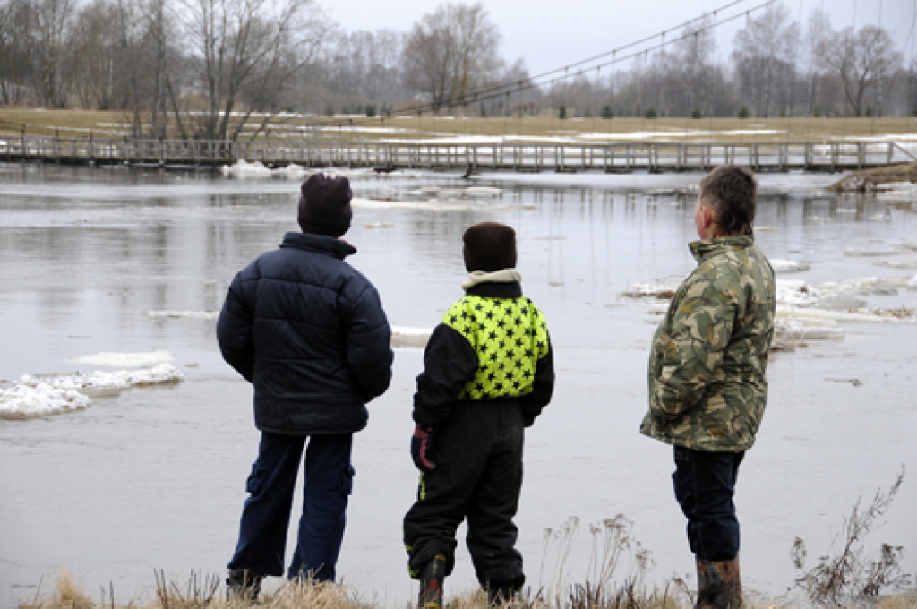 Citkārt daiļā un mierīgi plūstošā Mēmele šopavasar Jaunsaulē kļuvusi varena, ūdens līmenis draudīgi pietuvojies gājēju tiltiņam. Pārvietošanās pašlaik pa to nav iespējama. 
Autors: Ivars Bogdanovs