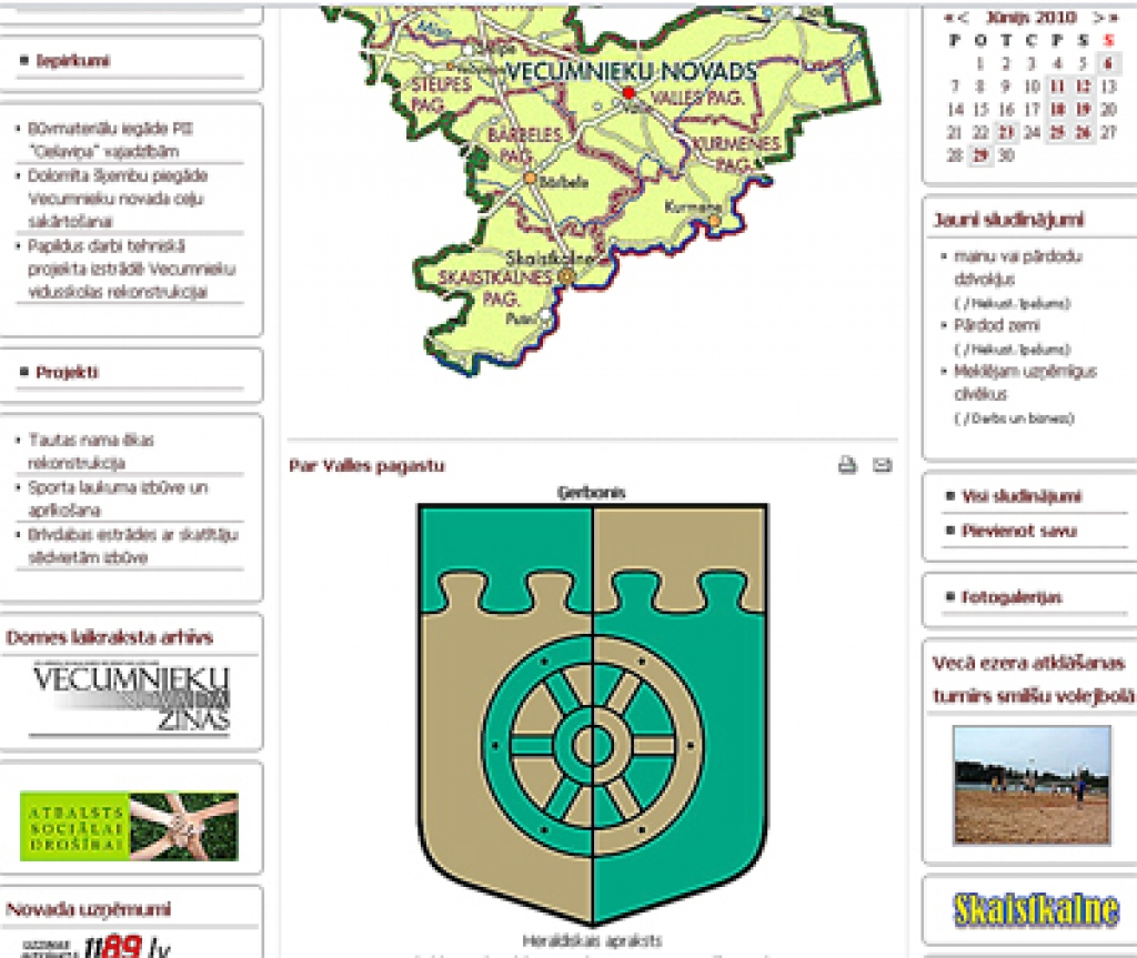 Vecumnieku mājaslapa. Arī tajā publicēto dokumentu klāsts ar  1. oktobri palielināsies.