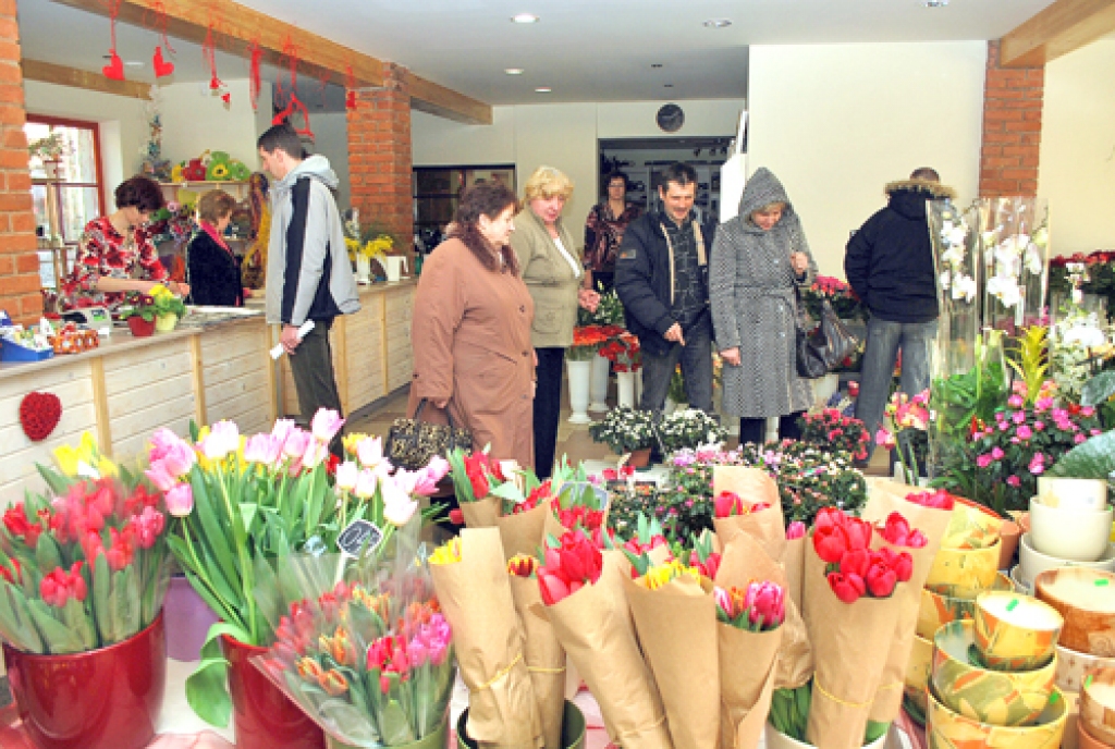 Ziedu veikalā «Rozīte» vakar, 8. martā, īpaši iecienītas bija mūsu pašu novadā audzētās tulpes.