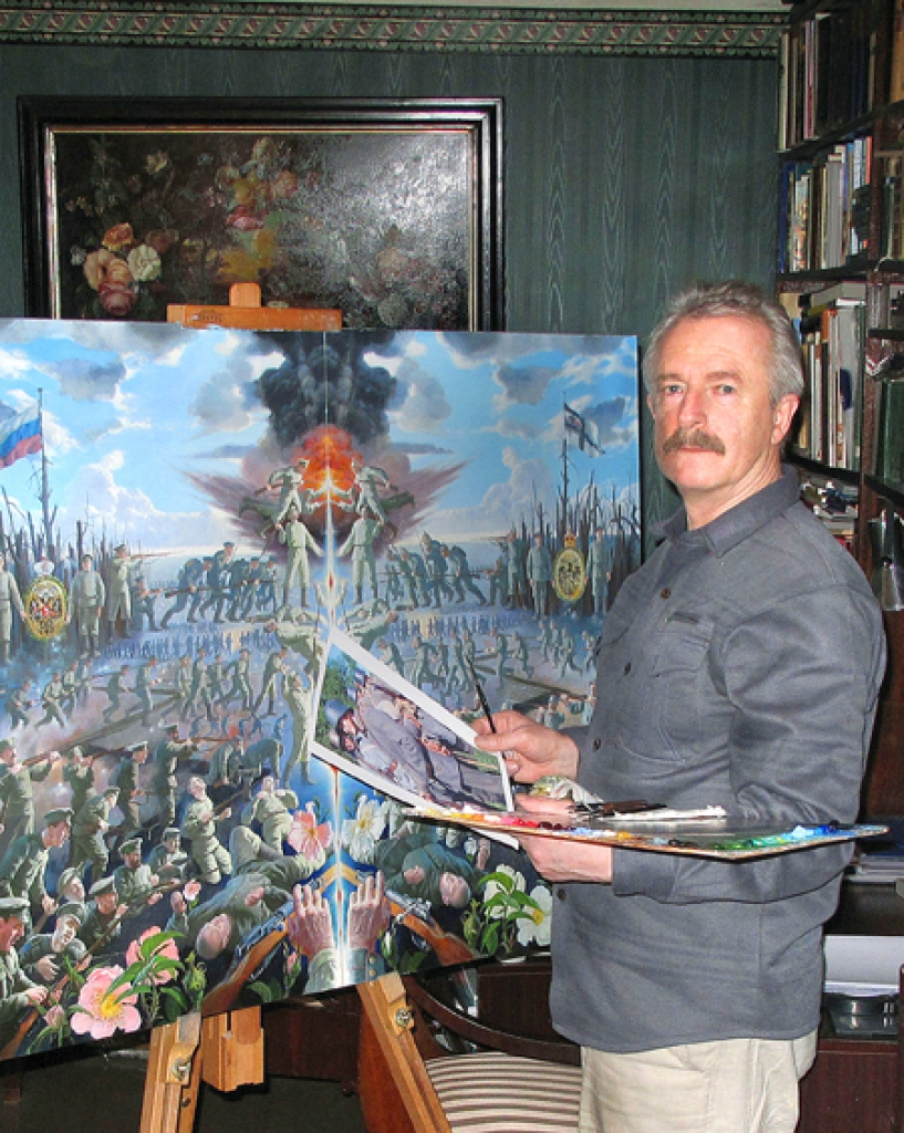 Imants Lancmanis glezno kompozīciju «Uzbrukums» (2009. g.).