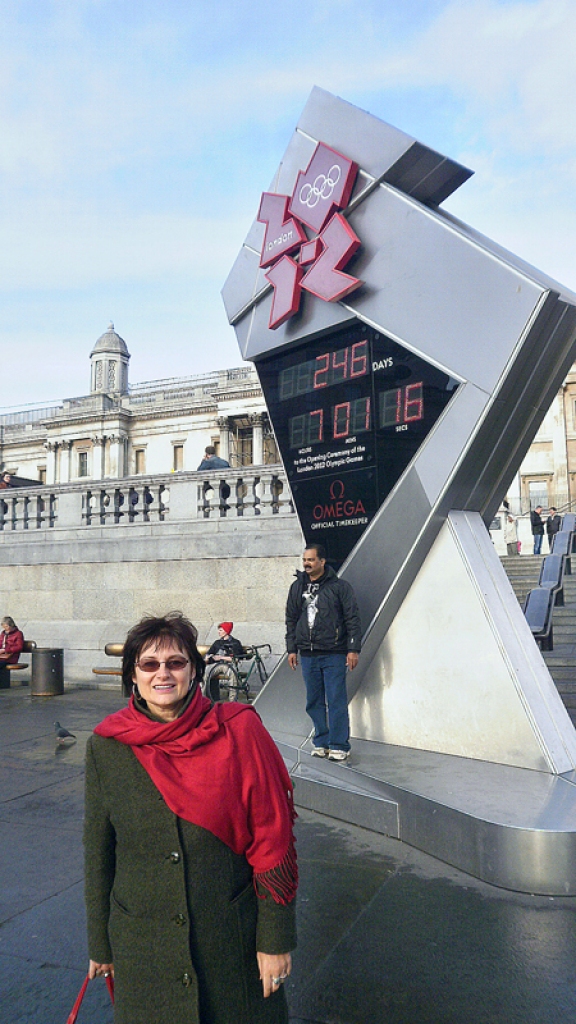 Trafalgāra laukumā Olimpiskais pulkstenis skaita dienas, stundas, minūtes un sekundes līdz Vasaras spēlēm.