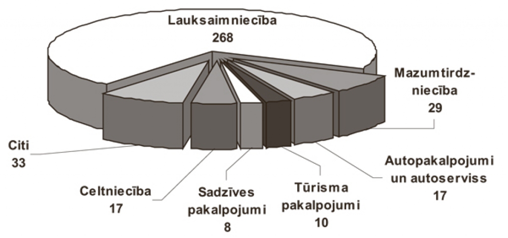 Rundāles novada uzņēmumu skaits  pa darbības nozarēm