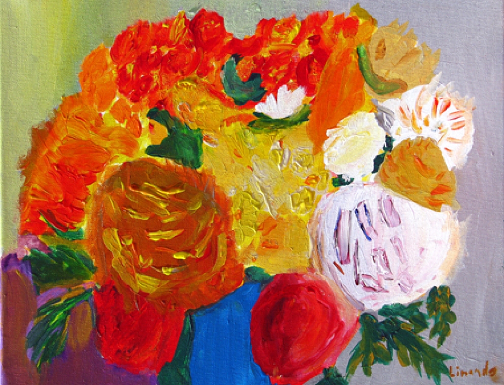 Linards Nākmanis «Īras Rozentāles gleznas «Krizantēmas» brīva kopija». 2012.A.A.40×50.