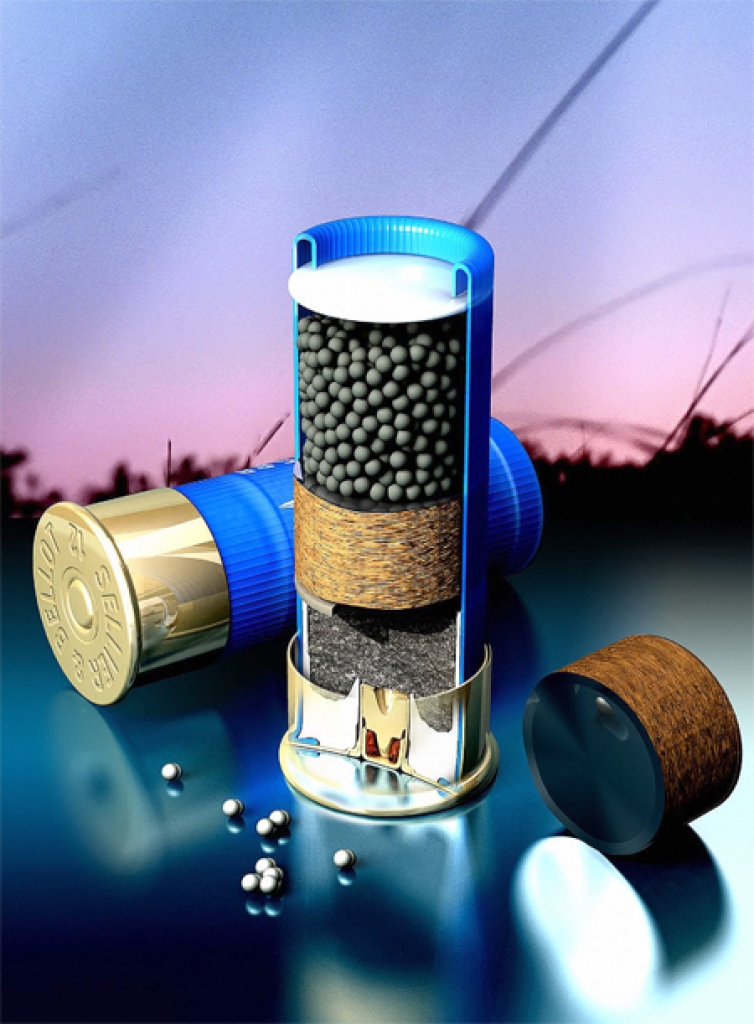 Patronas uzbūve. Apmēram 99 procenti svina skrošu nokrīt ūdenī un augsnē.