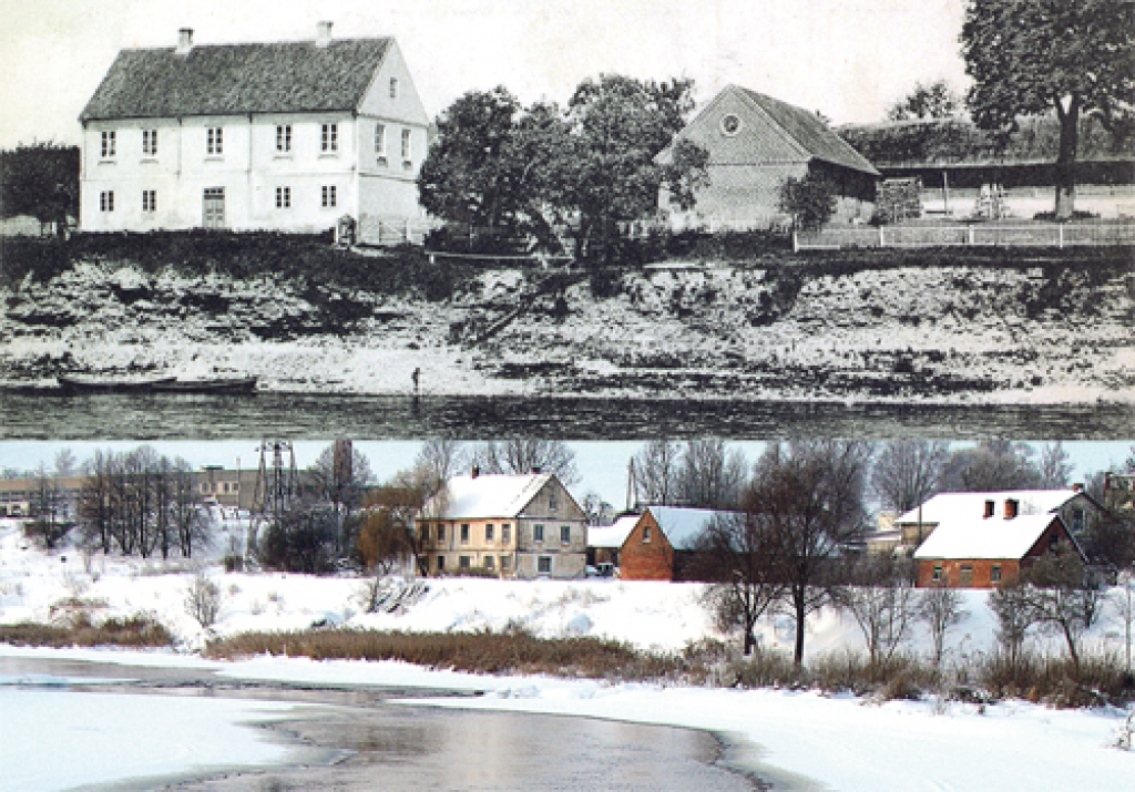  Kalniņu mājas Mēmeles krastā 20. gadsimta sākuma pastkartē un skats uz bijušo saimniecību tagad. 
Autors: No «Bauskas Dzīves» arhīva.