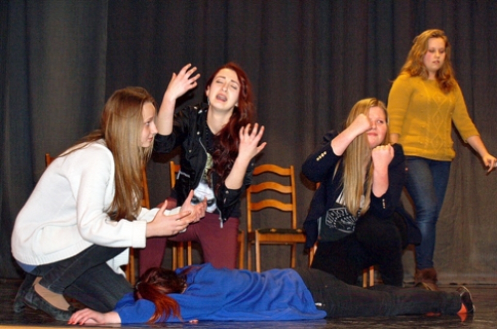 «Mārrutku» komanda no Iecavas vidusskolas 9.a klases – Ieva Jēkabsone (no kreisās), Linda Šteinberga, Una Puļķe un Santa Šuherte (priekšplānā).
Autors: No «Bauskas Dzīves» arhīva.