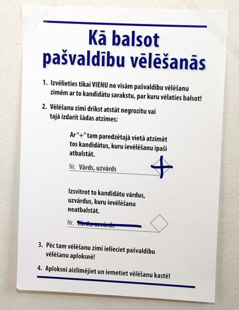 Vēlētājiem svarīgi ielāgot, kā jāizdara ieraksti vēlēšanu zīmē.