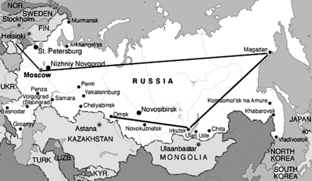 Meklētāju maršruts šogad: Rīga–Maskava–Magadana–Irkutska–Kanska–Krasnojarska–Omska–Maskava–Rīga.