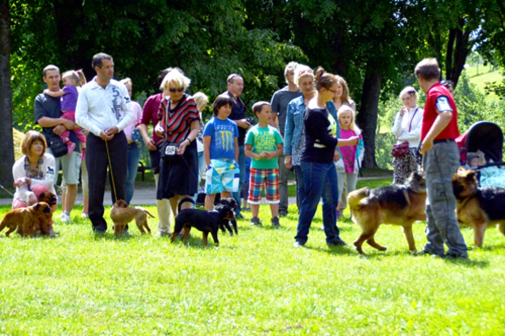 Suņi un saimnieki Bauskas pilskalnā rādīja prasmes un stāju.