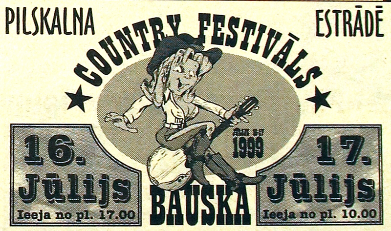
1999. gadā par festivāla simbolu kļuva atraktīvā kantri meitene. Vēlāk viņu nomainīja Kantrimūzikas asociācijas kovbojs uz zirga.
Autors: Foto no «Bauskas Dzīves» arhīva.