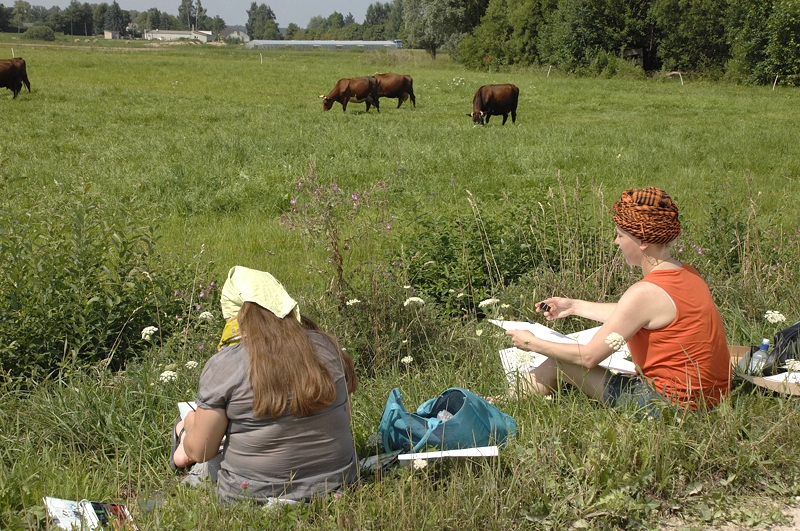 Plenēra dalībnieces no ārvalstīm – Zemgales lauku ainavā.
Autors: Ivars Bogdanovs
