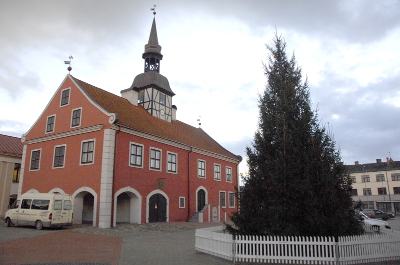 Bauskas Rātslaukumā uzstādīta pilsētas galvenā egle. Lai zaļā skaistule būtu vēl krāšņāka, trūkst vienīgi baltā sniedziņa. 
Autors: Ivars Bogdanovs