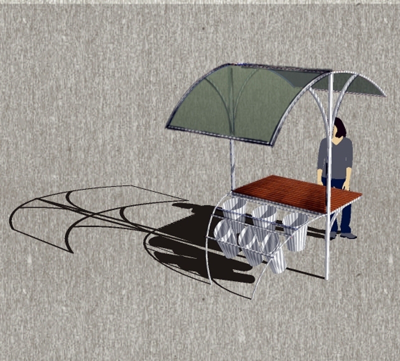 Bauskā, Dārza un Slimnīcas ielas stūrī, SIA «Eltors» uzstādīs šādus tirdzniecības stendus. 
Autors: no Bauskas novada domes arhīva