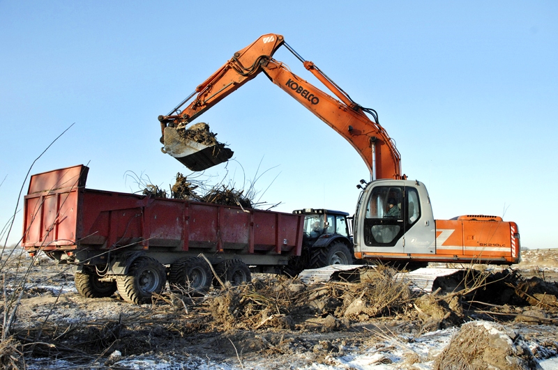 Iecavas SIA «Zeltezeri» strādnieki ar smago tehniku attīra veco ābeļdārzu, lai ierīkotu lauku pavasara sējai.
Autors: Ivars Bogdanovs