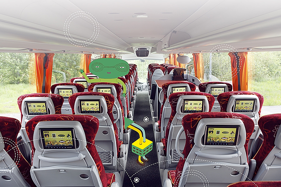 Planšetdatori pie katra krēsla pieejami daudzu, īpaši starptautisko, reisu maršruta autobusos.
Autors: Foto no simpleexpress.eu.