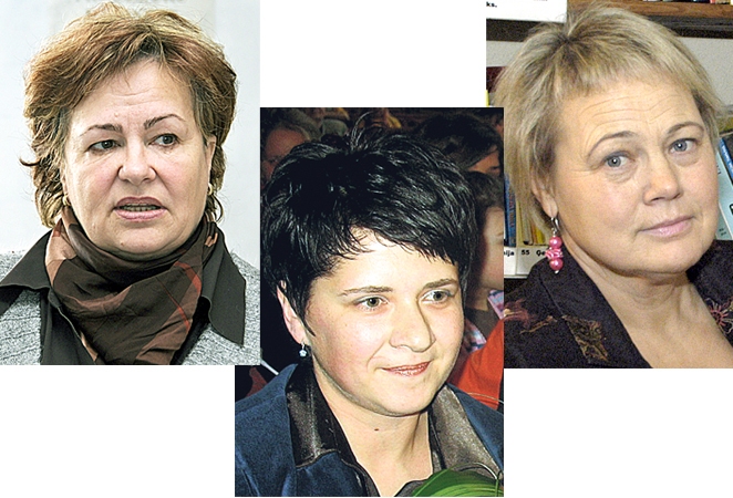 No kreisās – Mirdza  Mirdza Brazovska, Kristīne Karele un Aina Ezergaile.