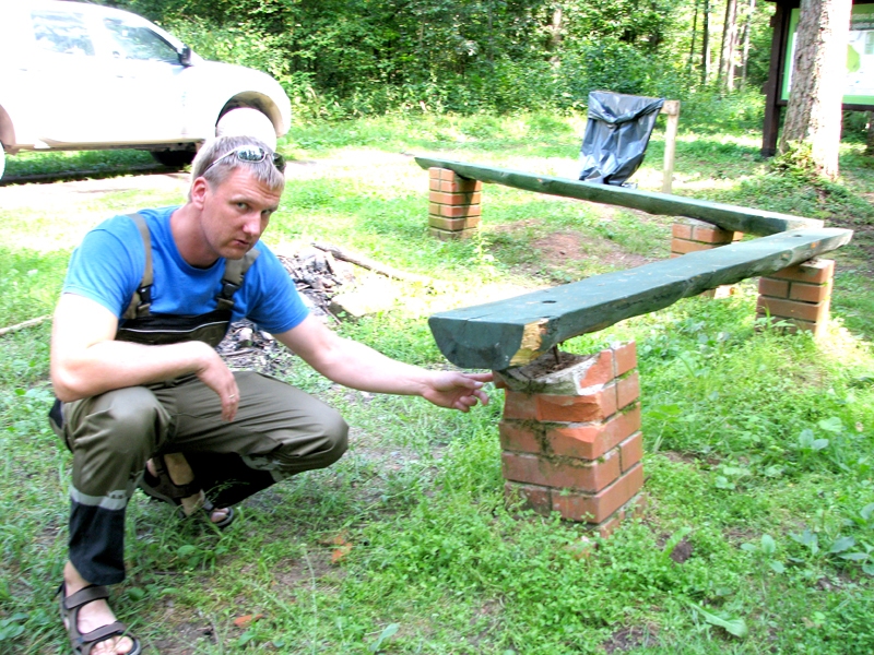 Lauris Ropājs, valsts akciju sabiedrības «Latvijas Valsts meži» Bauskas iecirkņa vadītājs, rāda salauzto solu.
Autors: Foto – Vilnis Auzāns