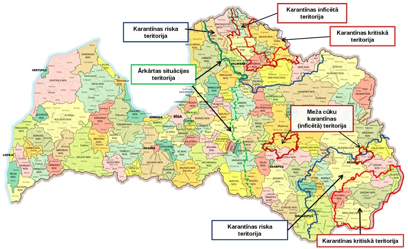 Pārtikas un veterinārā dienesta ārkārtas situācijas kartē redzams – bīstamā sērga pietuvojusies mūsu novadiem.