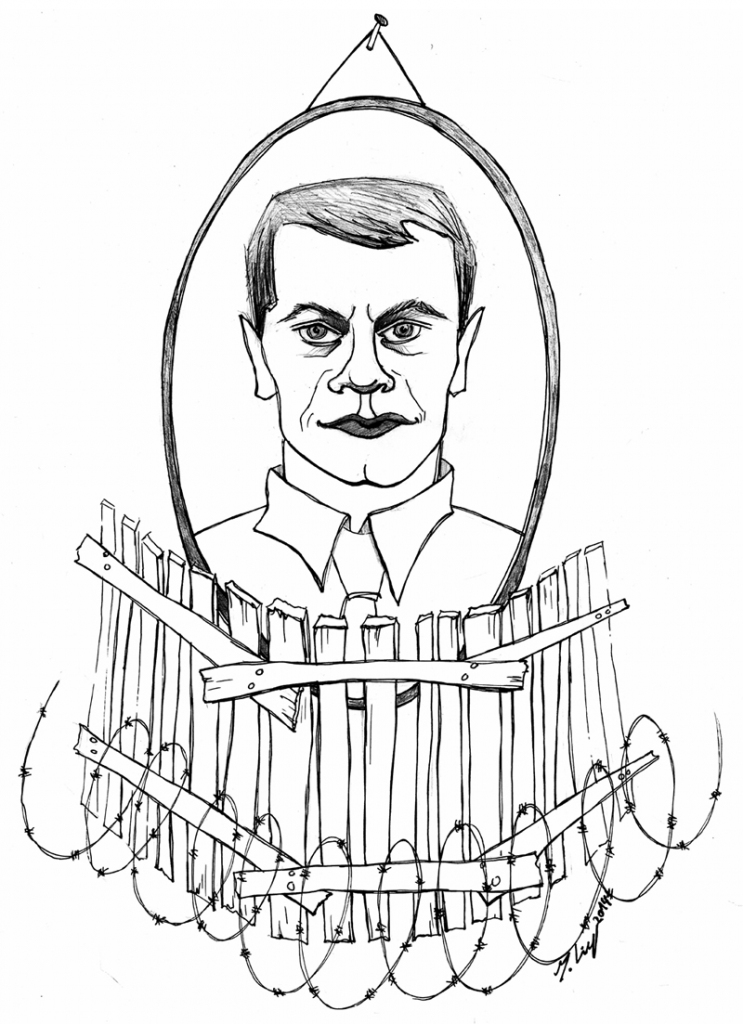 DAINIS GRABOVSKIS norobežos Latviju no Eiropas.
Autors: Zīmējums – Marta Liepa