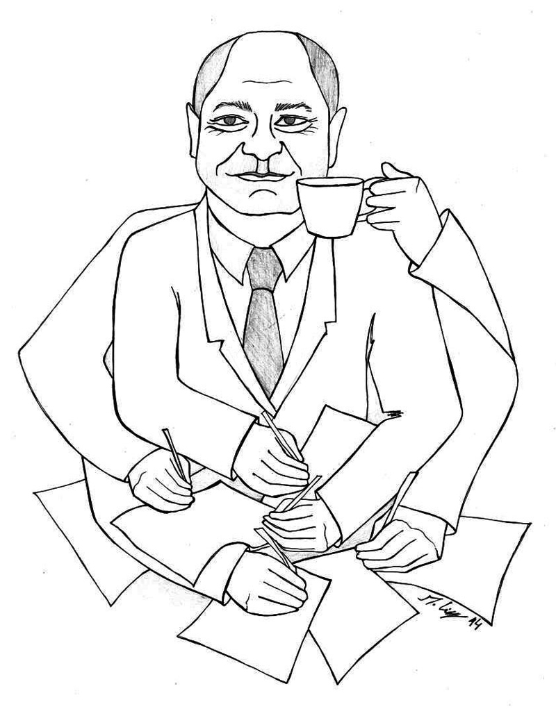 Dainis Liepiņš prot darīt daudzus darbus reizē, savulaik saņemot rekordlielu atalgojumu no valsts.
Autors: Zīmējums – Marta Liepa