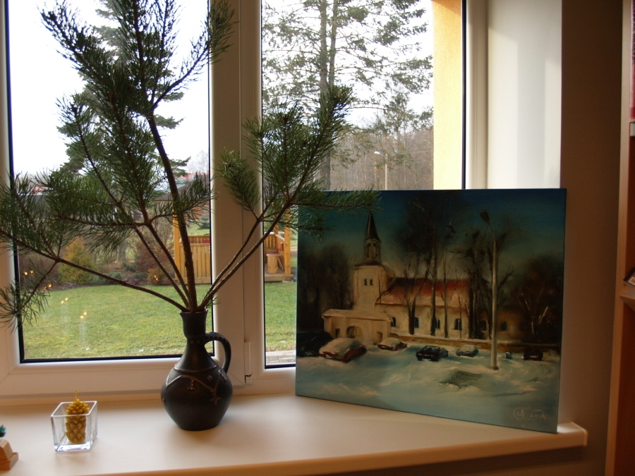 Andra Grudauska gleznotais Iecavas luterāņu baznīcas skats ziemā.
Autors: Antra Ērgle