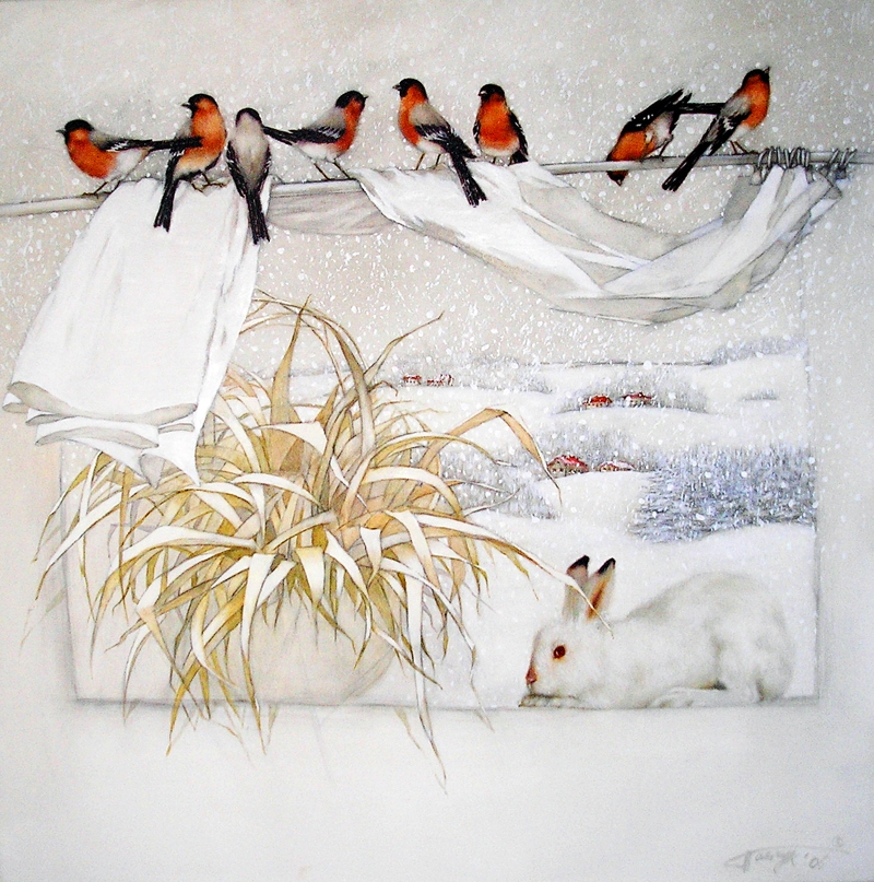 «Ziemassvētku stāsts». T. Paļčukas-Rikānes glezna, atrodas privātkolekcijā. 
Autors: Aigars Hibneris 