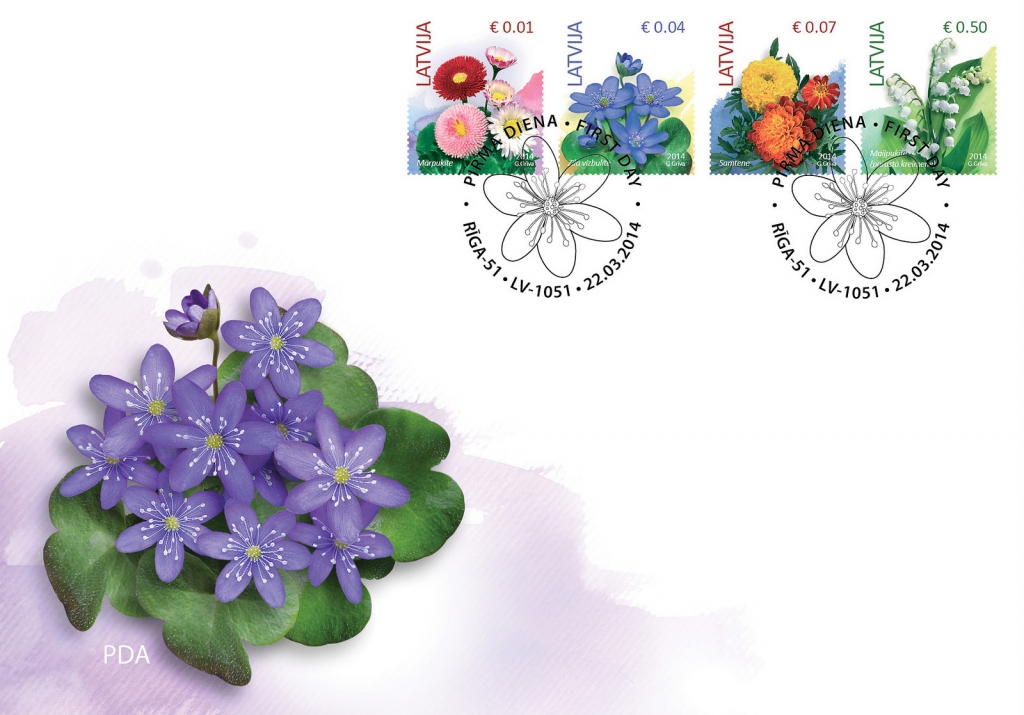 2014.gada janvārī, Latvijai pievienojoties eirozonai, Latvijas Pasts izdeva pirmās dažādu eiro nominālvērtību pastmarkas pilnīgi jaunā sērijā Ziedi.