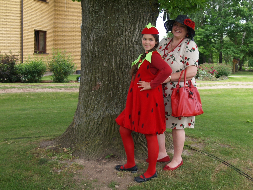 Zemeņu meitene Marta Tēraude savu tērpu svētkiem darinājusi kopā ar māmiņu Aiju.
Autors: Madara Ērgle