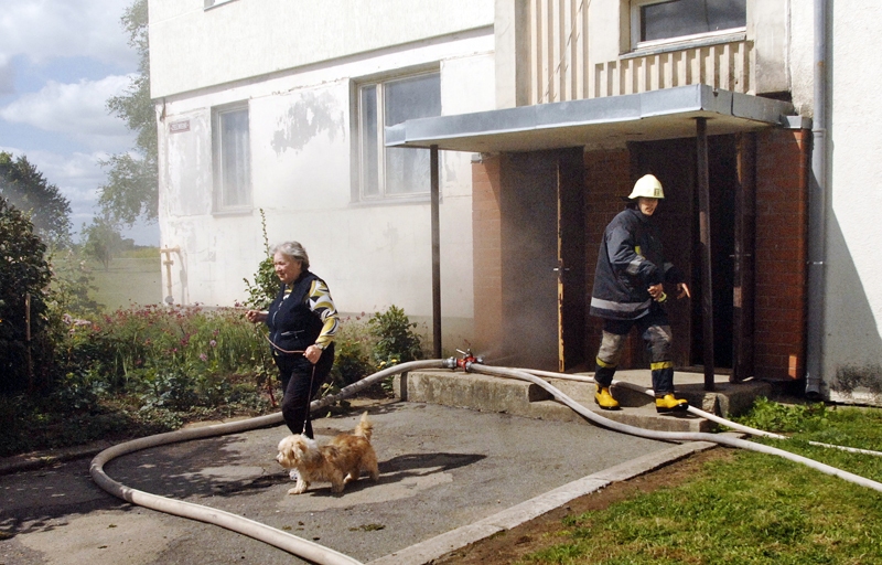 Ugunsdzēsējs no Bauskas likvidē piedūmojumu daudzdzīvokļu mājas pagrabā Rundālē.
Autors: IVARS BOGDANOVS