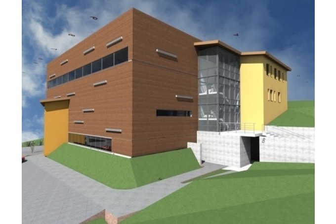 Nākotnē: stadionā iecerētās sporta halles makets. To sola būvēt, respektējot apkārtējo vidi un krasta terases.
Autors: No projekta albuma.