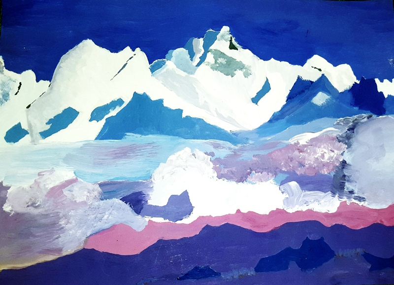 Rebekas Ludriķes, Bauskas mākslas skolas 5. klases audzēknes, gleznotā N. Rēriha darba versija no cikla «Himalaju krāsas».