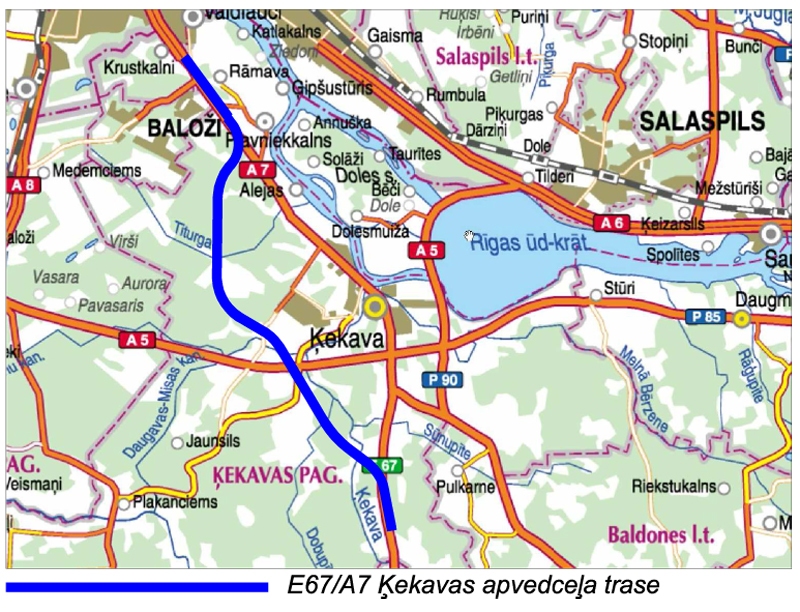 Apmēram četrus kilometrus pirms pašreizējā apļa pie Ķekavas, braucot virzienā no Bauskas, paredzēta pagriešanās pa kreisi uz jauno apvedceļu.