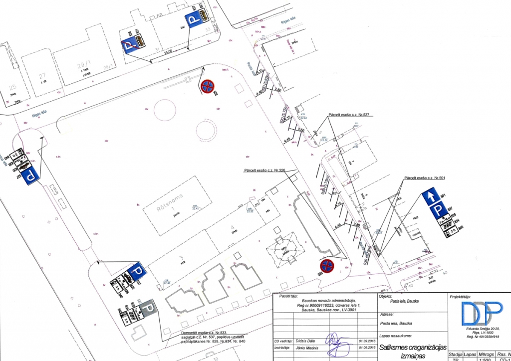 Transporta līdzekļu stāvēšanas shēma Rātslaukumā un tam piegulošajās ielās.
Autors: Bauskas novada dome