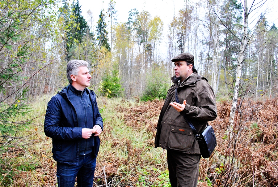 Meža eksperti Jānis Rozītis (no kreisās) un Raimonds Mežaks iesaka nesteigties ar ciršanu iespējamās biotopu vietās, lai saglabātu īpašuma saimniecisko un vides vērtību.
Autors: Antra Ērgle