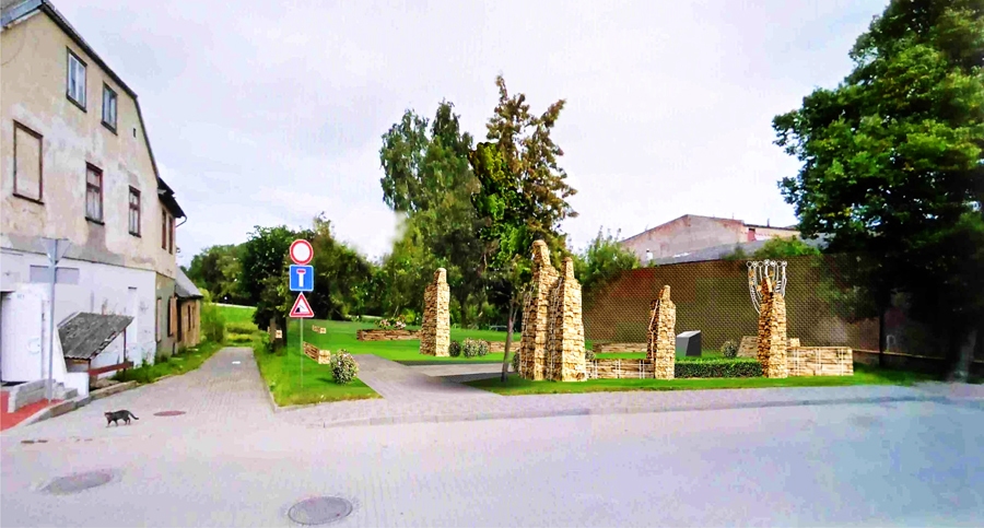 Ebreju piemiņas vietas iecerētais skats no Rīgas ielas puses.
Autors: attēls no Ģ. Burvja skices