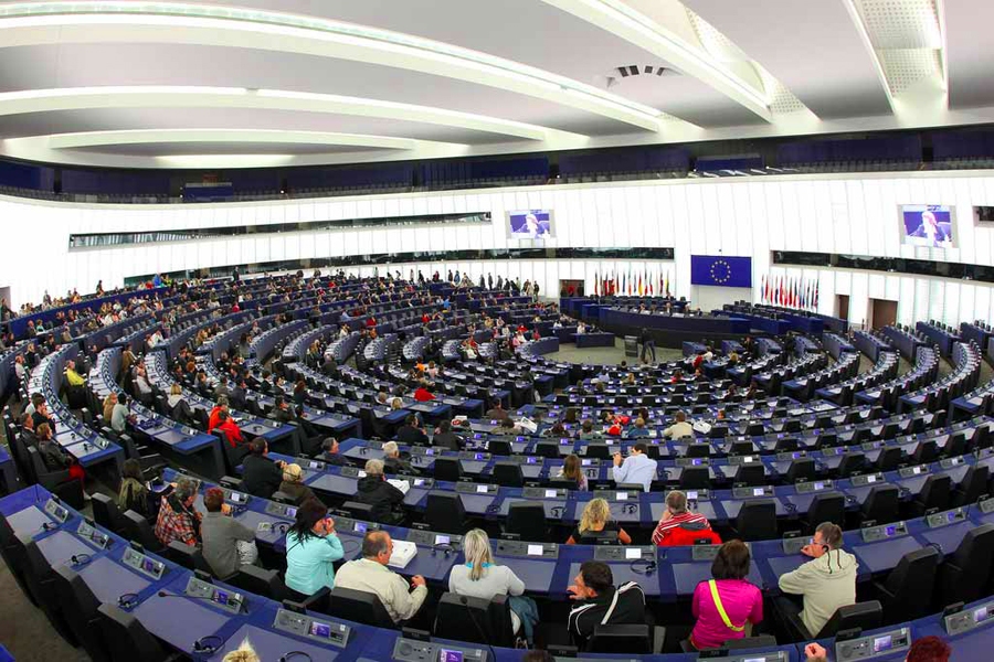 Eiropas Parlamenta sesijas zālē Strasbūrā.
