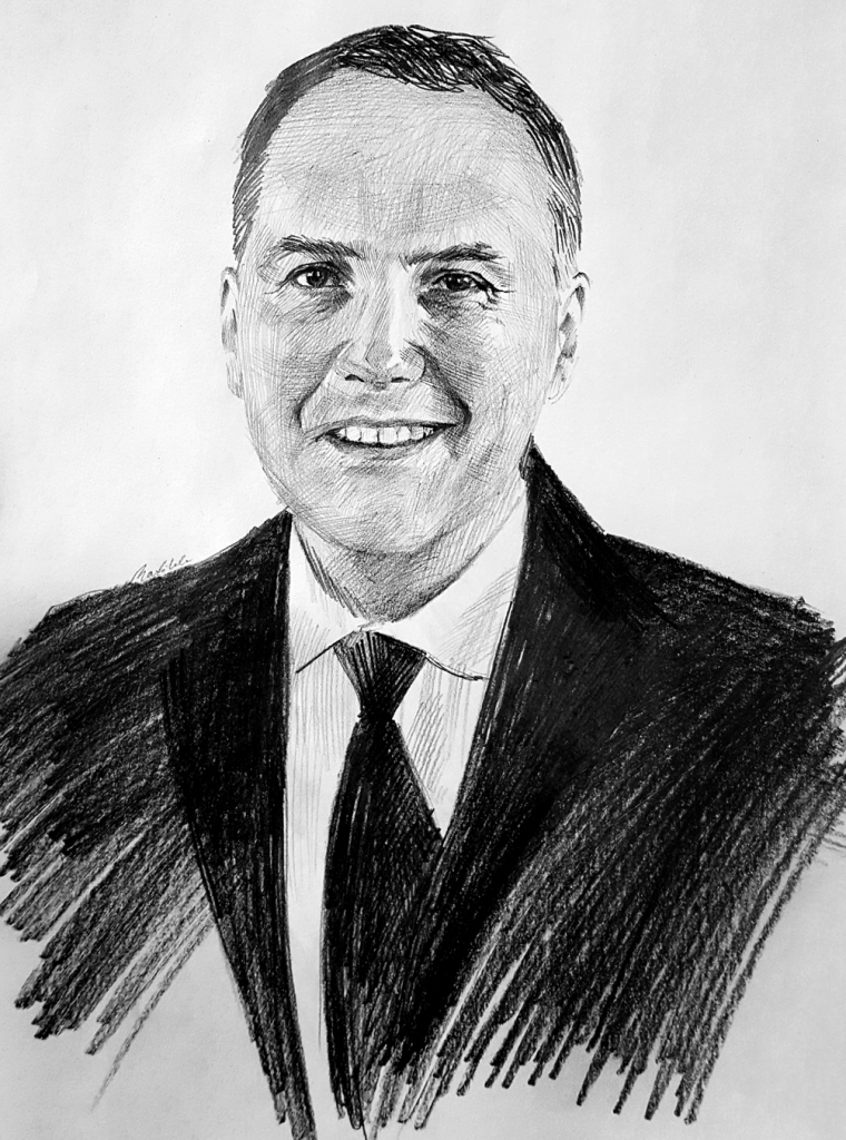 Arnis Grundmanis, «Vienotības» Iecavas saraksta līderis.
Autors: Zīmējums – Laura Matilde Ikerte