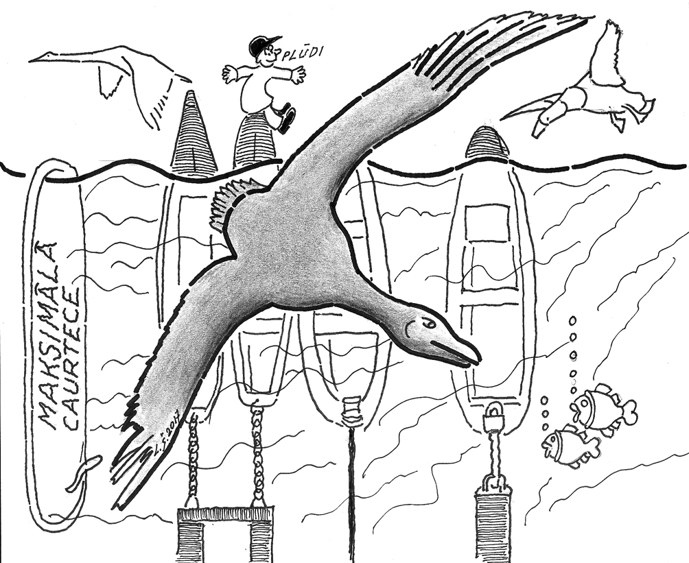 SLAPJŠ, VĒL SLAPJĀKS. FAKTS: vietām īslaicīgs, citviet ilgs, bet kopumā visā valstī lietus – ar tādām ziņām ierasti rītu sāk laika regulētājs Toms Bricis.
Pavēris logu, kas sācis svīst,/ Miķelis nopūšas – atkal līst./ Astere slapja pie zemes guļ,/ Puišeļi pagalmā dubļus kuļ./ Gailis uz sētas nelaikā dzied,/ Vistiņas trenkāt vai gulēt iet?/ Līdakas Mēmelē lokus met,/ Miķeli vedina makšķerēt./ Zvejniekam zābaki īsi šķiet,/ Varbūt laivu no steķa siet./ Zemnieks tīrumam līkumu met,/ Necer šoruden ziemājus sēt./ Rudens untumus neņem pie sirds,/ Klausies, kā dārzā strautiņi irdz,/ Atceries – kādreiz vasaras bija,/ Un neķers tevi depresija!
Autors: Zīmējums – Laimonis Šulcs, rīmes – Daina Ziemele