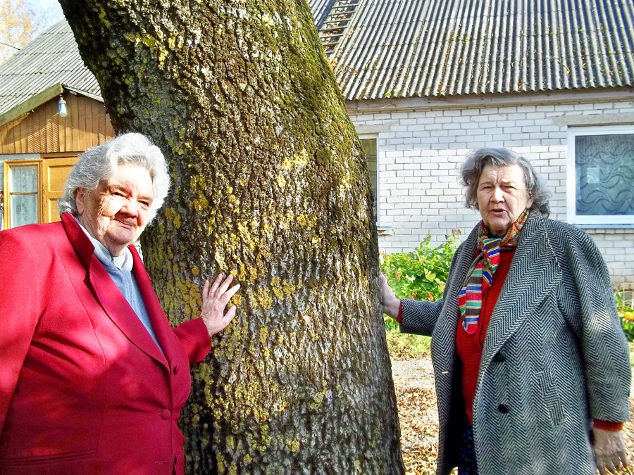 «Robežnieku» pagalmā pie senā oša Aina Vīksna (no kreisās) un Rasma Lakstīgala.
Autors: Ruta Keiša