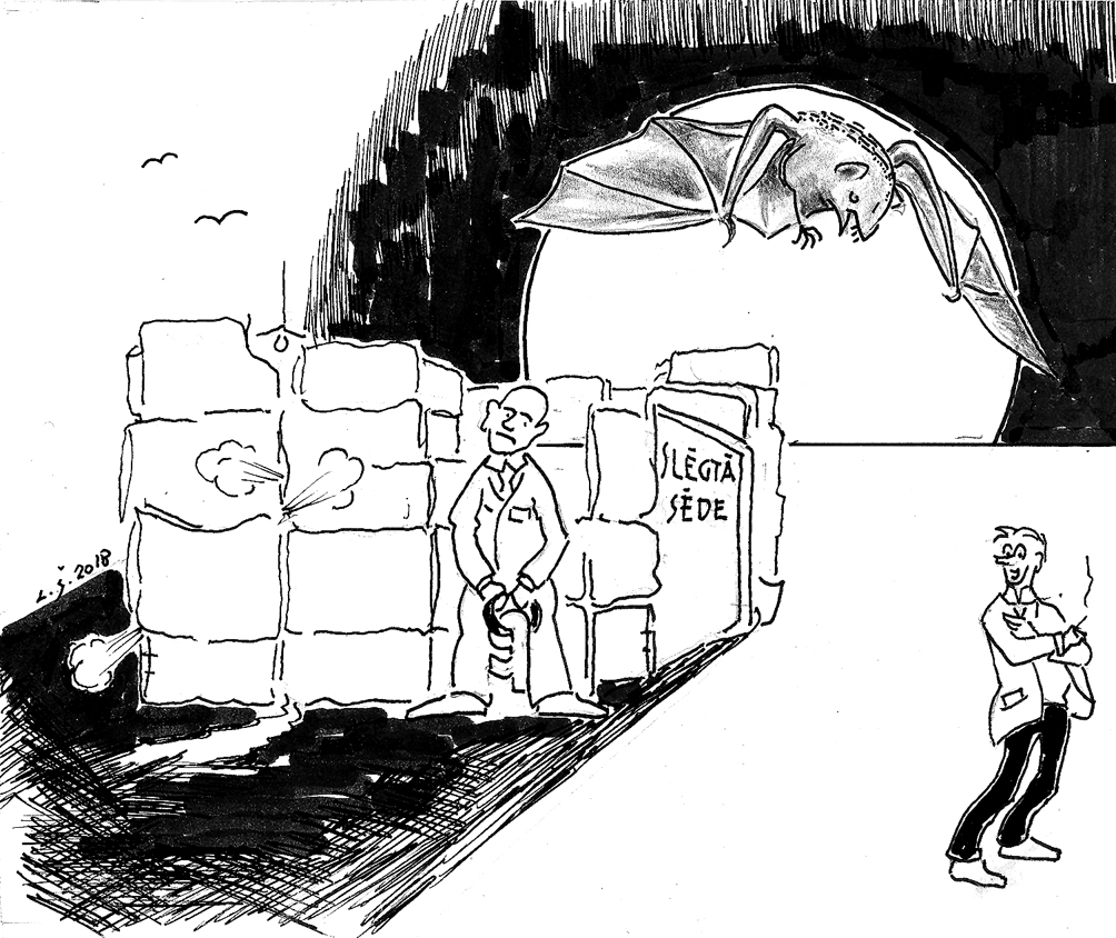 ATKLĀTĪBAI PIEVILKS GROŽUS. FAKTS: Vides aizsardzības un reģionālās attīstības ministrija atbalsta ieceri iestrādāt likumā «Par pašvaldībām» normu, kas pašvaldībām ļautu rīkot slēgtās domes sēdes, lai aizsargātu personas privāto dzīvi un citu saskaņā ar likumu neizpaužamu informāciju.
Kad deputātu kandidāti zvejo balsis,/ Mēdz solīt, kāds būs tuvāko gadu valsis,/ Tāds godīgs, caurskatāms un tīrs/ Kā dotam vārdam svēti uzticīgs vīrs./ Bet, pacēlies par pāris stāviem augstāk,/ Tāds deputāts no masām turas tālāk./ Ir aizmirsis, ka viņu algo tauta,/ Kā dziesmā dzied, tā «visu veču nauda»./ Miķelis lasījis jaunāko ziņu –/ Saeima celšot vietvaru pašapziņu./ Ja lēmums kādam kutelīgs šķiet,/ Sēžu zāles durvis var turēt ciet./ Uztraukumam nebūt nav vietas,/ Miķelis citādi saskata lietas:/ Kas zināms kaut vienam no mums,/ Vairs nav nekāds noslēpums.
Autors: Zīmējums – Laimonis Šulcs, rīmes – Daina Ziemele