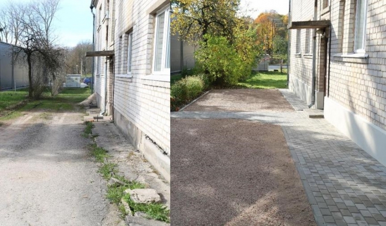 Pērn Iecavā projekta ietvaros sakārtots pagalms Dzirnavu ielā 2a.
Autors: iecava.lv