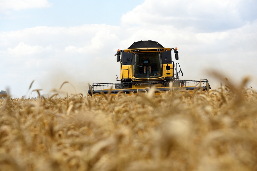 Raimonda Kazbuķa zemnieku saimniecības «Mūrnieki» laukos Rundāles novadā jaunajam graudu kombainam «New Holland CX 8,70» pirmā pļauja.
Autors: Uldis Varnevičs