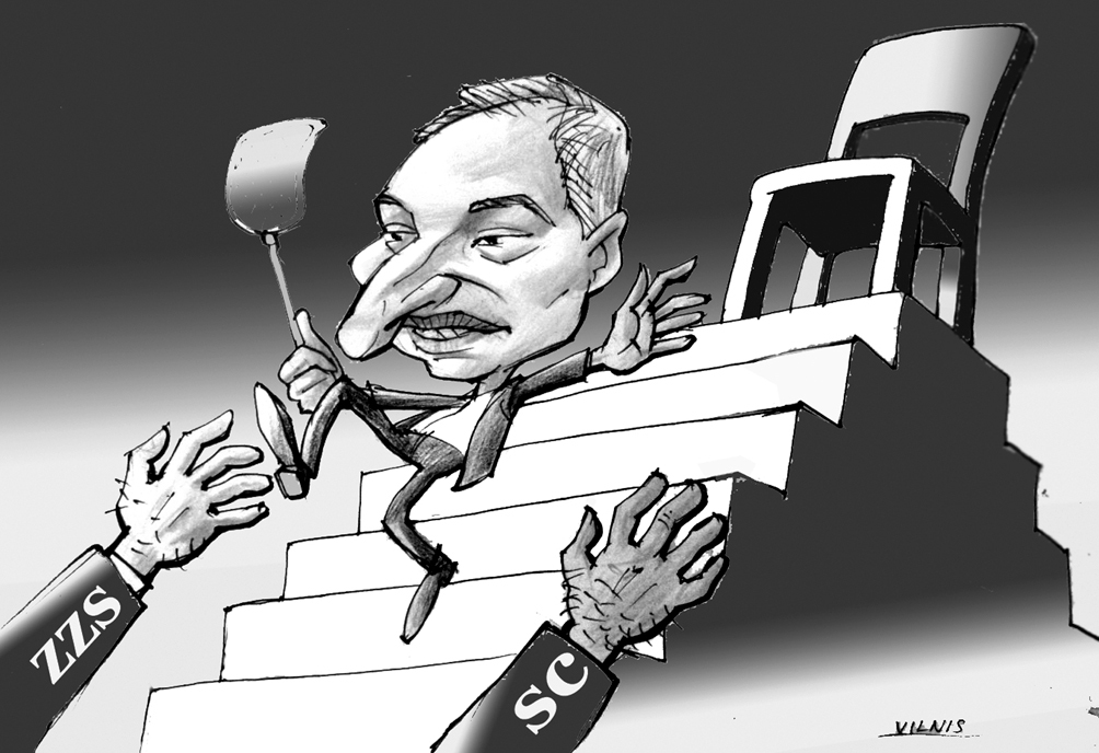 SARUNĀS DILST DĀSNIE SOLĪJUMI VĒLĒTĀJIEM. FAKTS: intensīvi turpinās jaunās valdības veidošanas process, kurā secīgi iesaistījušās Jaunā konservatīvā partija,  «KPV LV» un «Attīstībai/Par!»; situācijas mainās pat pa stundām, tāpēc, kā TV raidījumā sacīja 12. Saeimas spīkere Ināra Mūrniece, visdrošākā prognoze ir neizteikt prognozes. 
Pirms pie jaunas valdības tikt,/ Bez tejātera neiztikt,/ Tautas vēlētu aktieru daudz,/ Atliek minēt, kā kuro sauc./ Gobzemam vēl guvums skaitāms,/ Grožus satver Jānis Bordāns,/ Partijas pa prātam kārto/ Un par ministriem jau prāto./ Izdomāts ir riska gājiens,/ Citām partijām dots mājiens –/ Malā bīdīs zemniekus,/ Ventspils hūti – Lembergu./ Miķelis šai varas spēlē/ Vairāk saprašanas vēlē,/ Izrādi ja vadīs Šlesers,/ Sagaidāms būs ilgstošs «bezcers»./ Aktivizēts Artis Pabriks,/ Šovam treknu punktu pieliks?
Autors: Zīmējums – Vilnis Bulavs, rīmes – Daina Ziemele