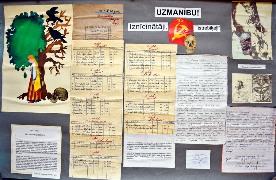 Plakāts, ko Jānis Zemtautis veidojis uzskatāmajai informācijai, ar Ceraukstes iznīcinātāju vada sarakstu – oriģinālu (centrā). Tas 1950. gadā bija nonācis Bauskas vidusskolas nacionālās jaunatnes grupas rokās. Attēli no J. Zemtauta arhīva.
Autors: Ivars Bogdanovs